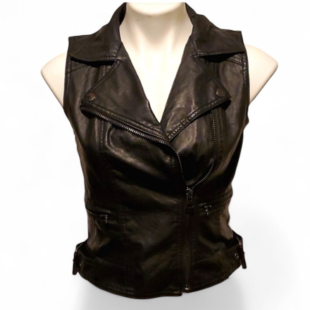 ‼️FAUX LEATHER MOTORCYCLE VEST JACKET AMERICAN RAG SMALL‼️